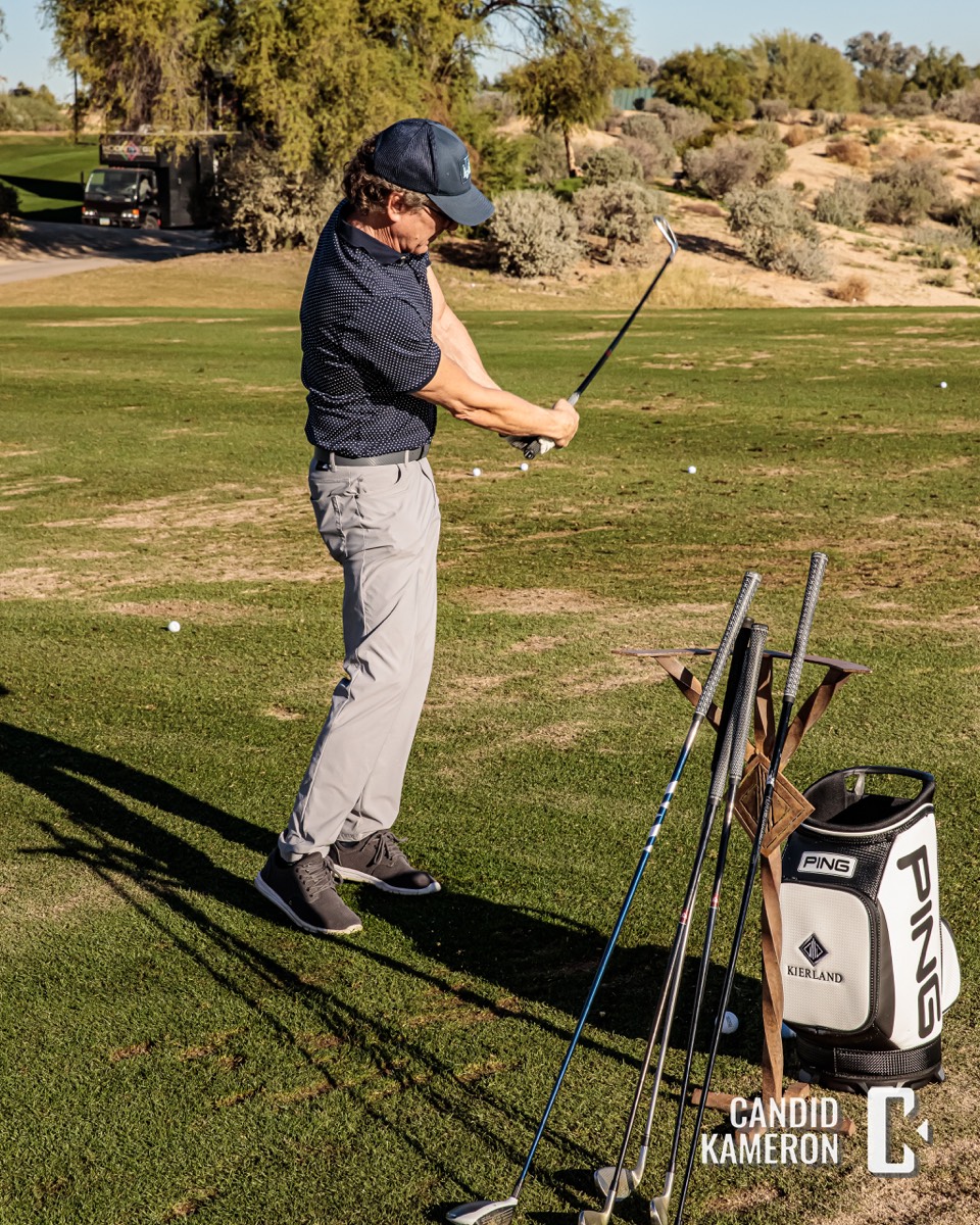 Golfer teeing off with a PING Kierland staff bag at the Arizona Golf Classic Winter Executive Classic